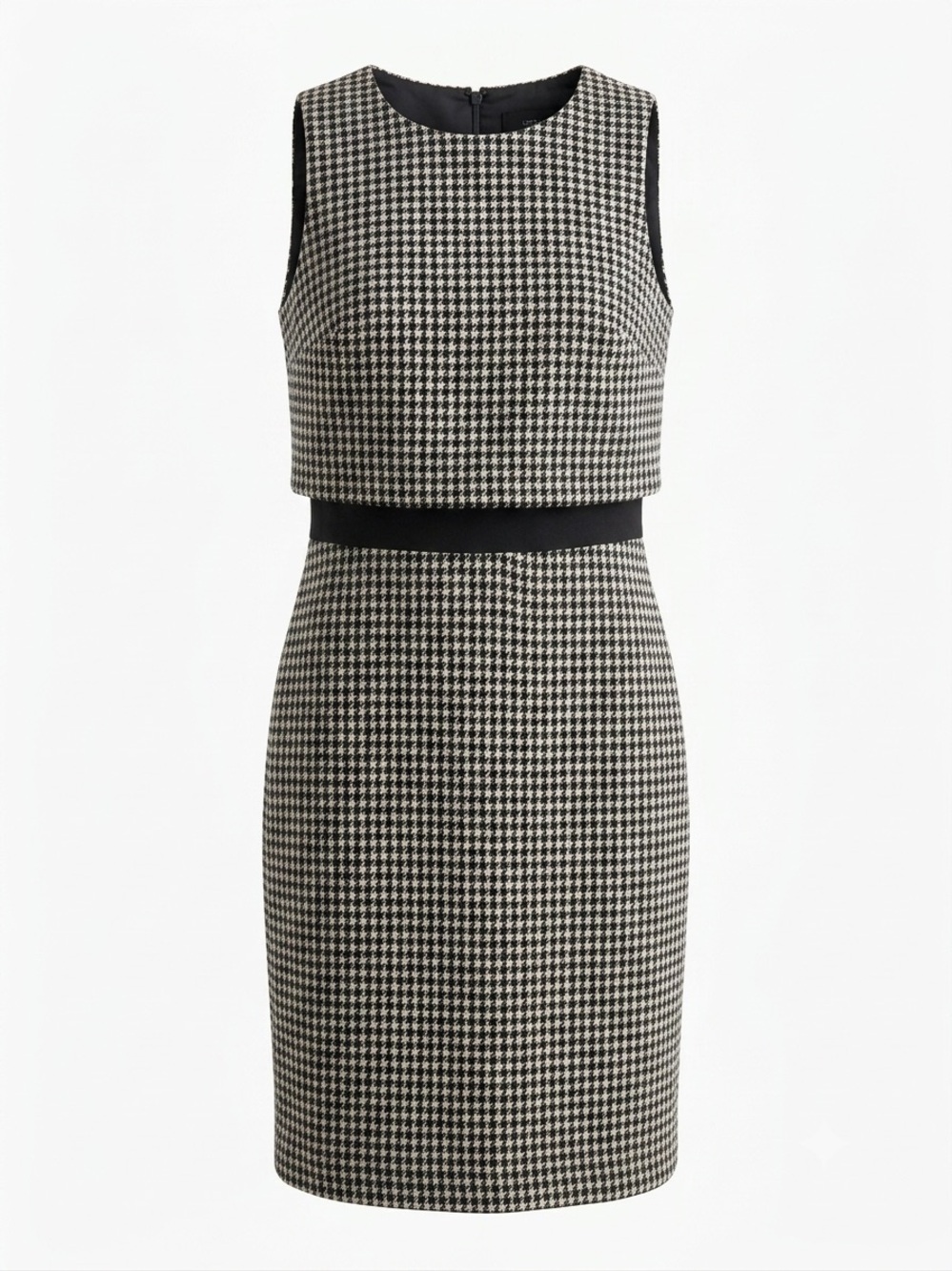 J.CREW Black White Houndstooth Tweed Mod Chic Sheath Dress Sleeveless Zip Knee 4